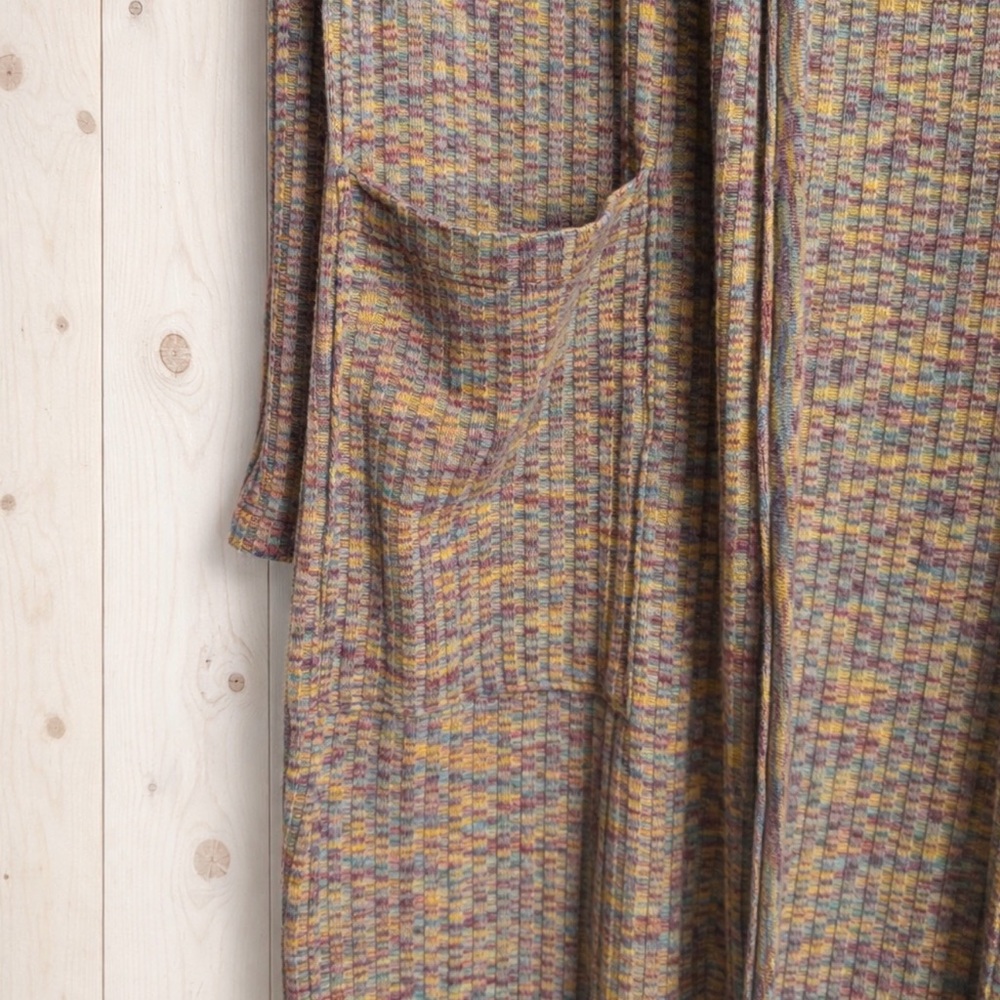 Anthro Daily Practice Cozy Marled Rainbow Stretchy Long Duster Cardigan~Size M - Picture 8 of 11